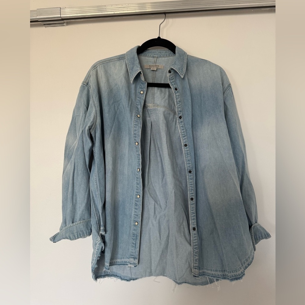 All Saints Women’s Sky Blue Chambray Denim Shirt